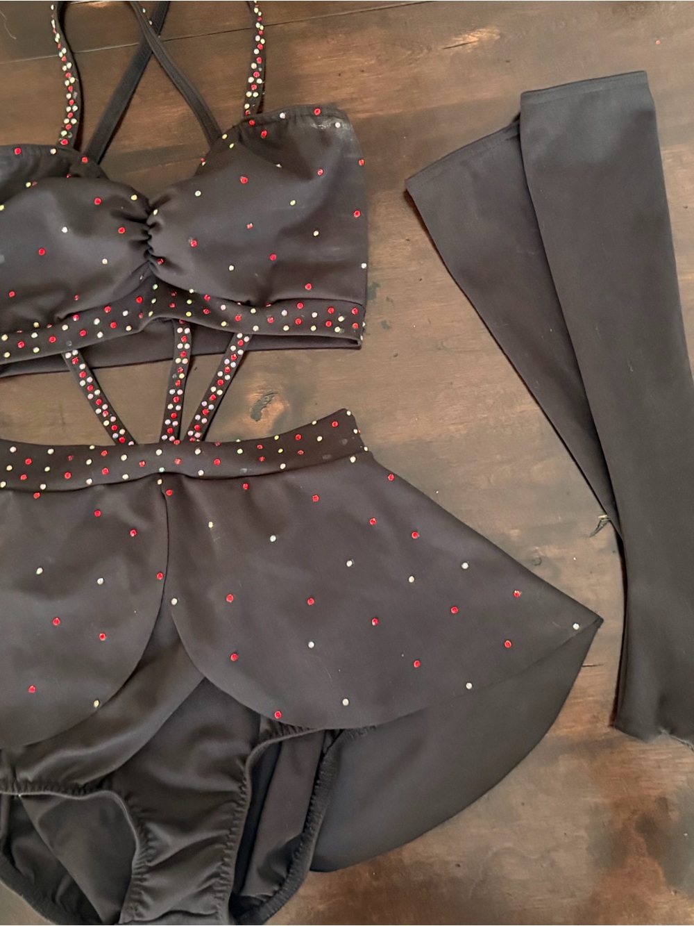 Kelle Dance Costume AS Black Embellished, gloves and briefs included